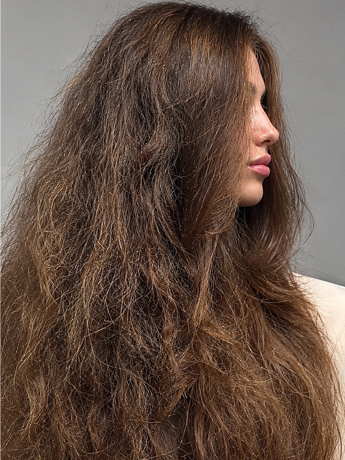 Before: dry, frizzy, damaged long hair