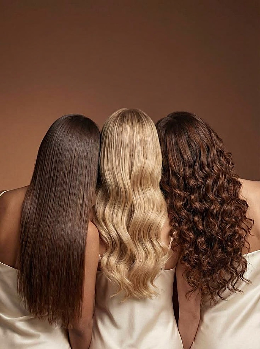 Straight, wavy and curly hair after salon treatments